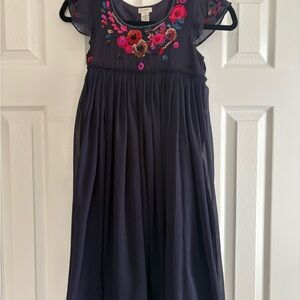 Embroidered Kids Dress - Navy with Multicolor Accents